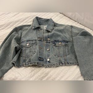 Cropped Jewel studded Jean Jacket - brand Zara